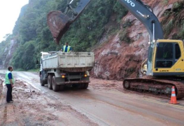 Pedra de cinco toneladas ameaça cair e bloqueia a rodovia Vacaria-Papanduva, em Santa Catarina Centro de Operações da Autopista Planalto Sul/Divulgação