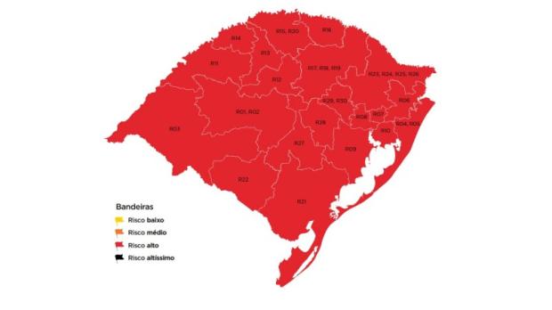 Pela primeira vez, mapa preliminar indica todas as 21 regiões do RS em bandeira vermelha Governo do RS / Divulgação/Divulgação