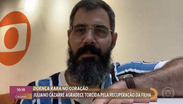 De camisa do Grêmio, Juliano Cazarré fala sobre alta da filha caçula e pede: "Continuem rezando" TV Globo / Reprodução/Reprodução
