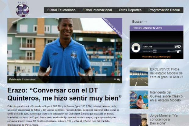 Erazo aconselha Emelec a atacar o Inter:Defendem muito mal
