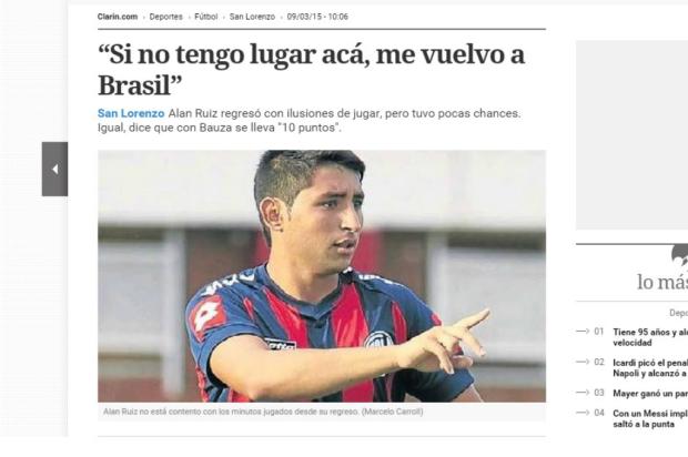 Alán Ruiz cogita de voltar ao Grêmio: Se não tenho lugar aqui, volto ao Brasil
